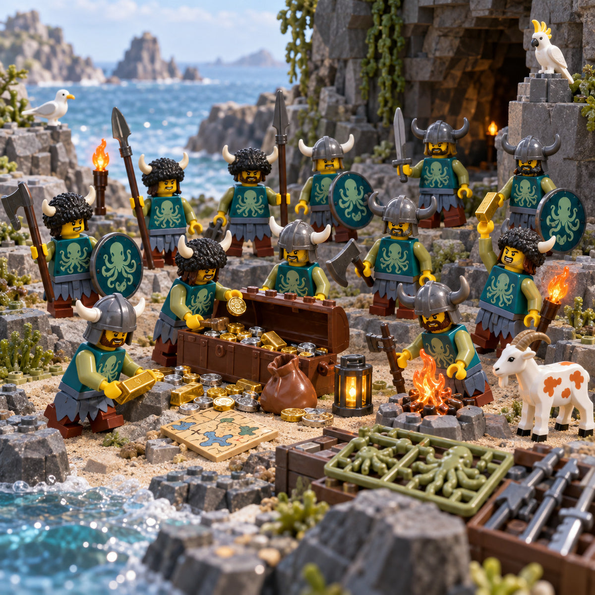 Kraken Sea Raiders Minifigure Set, 12 Warriors with Treasure lifestyle scene A