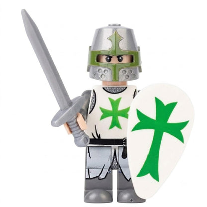 AH006 Saint Lazarus Knight minifigure with white and green cross shield