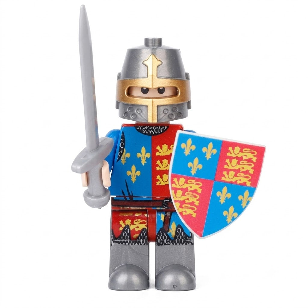AH008 Lancaster Knight minifigure with red and blue heraldic shield