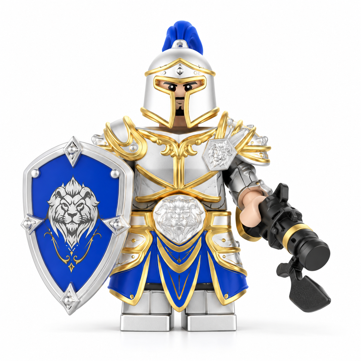 Blue Lion Guard II knight minifigure on white background