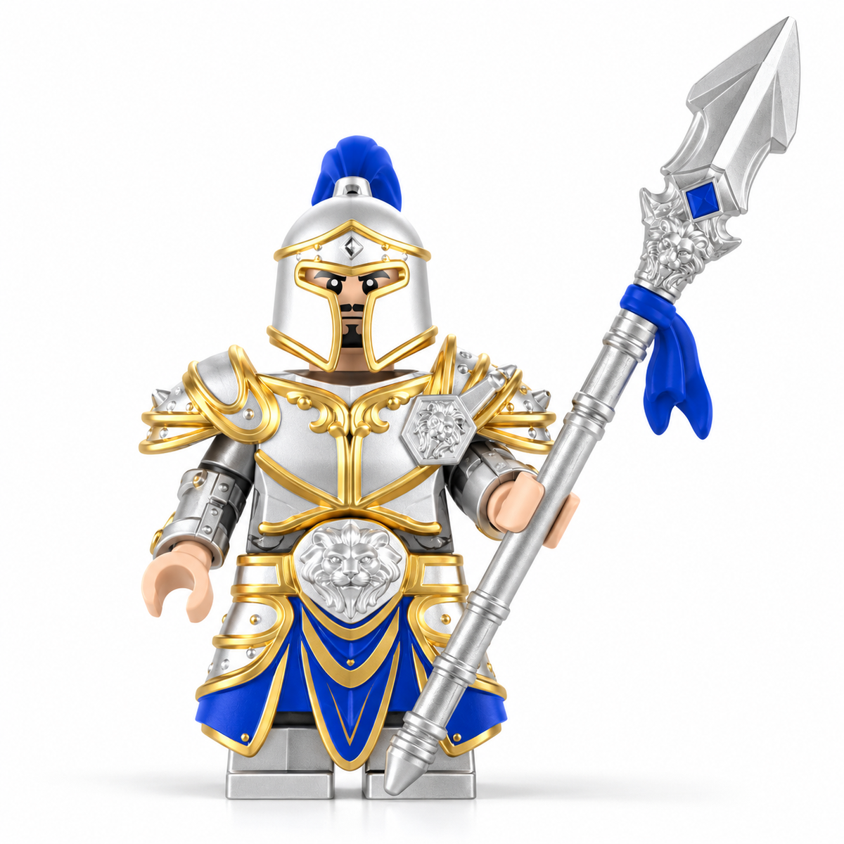 Blue Lion Guard III knight minifigure on white background