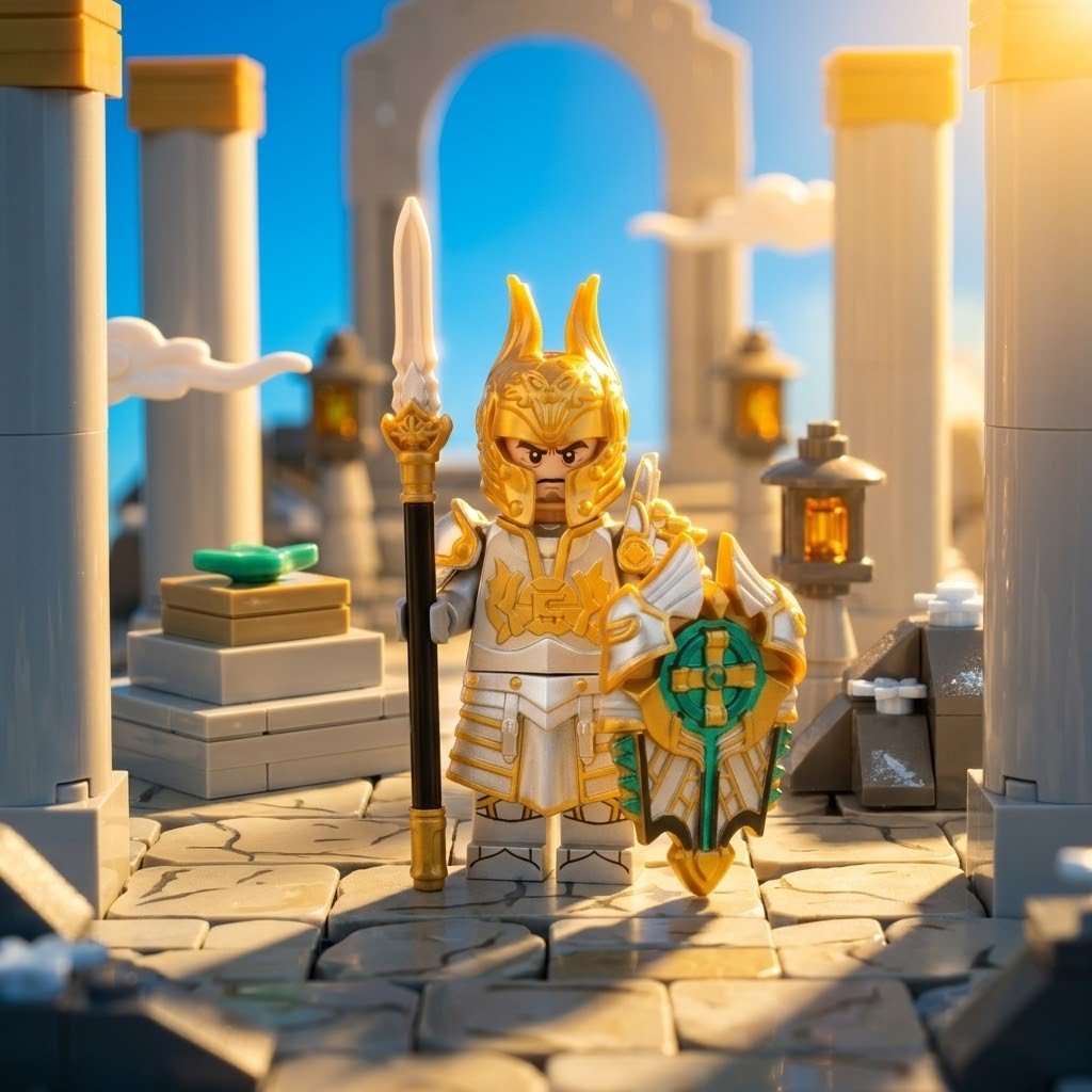 White Gold Horned Helm Knight Minifigure - Brick BrosKnights