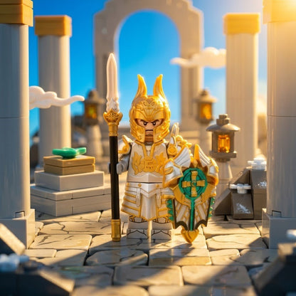 White Gold Horned Helm Knight Minifigure - Brick BrosKnights