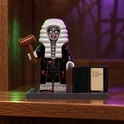 Zombie Judge Minifigure with Gavel and Ledger lifestyle scene B