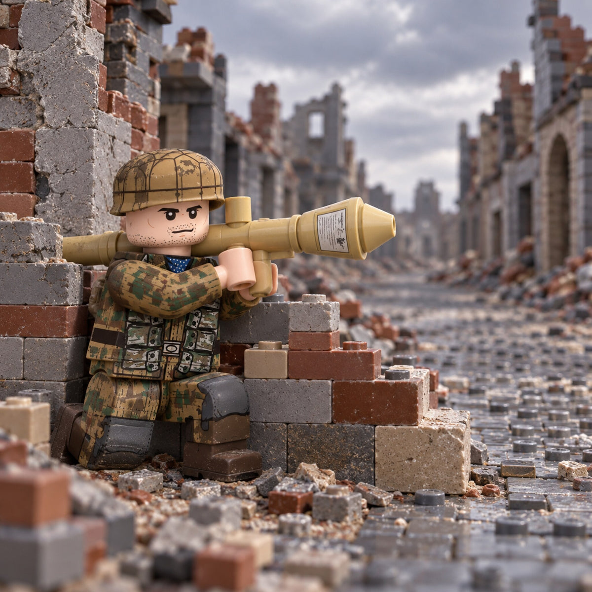 WWII Luftwaffe Field Soldier Minifigure with Anti-Tank Launcher lifestyle scene A