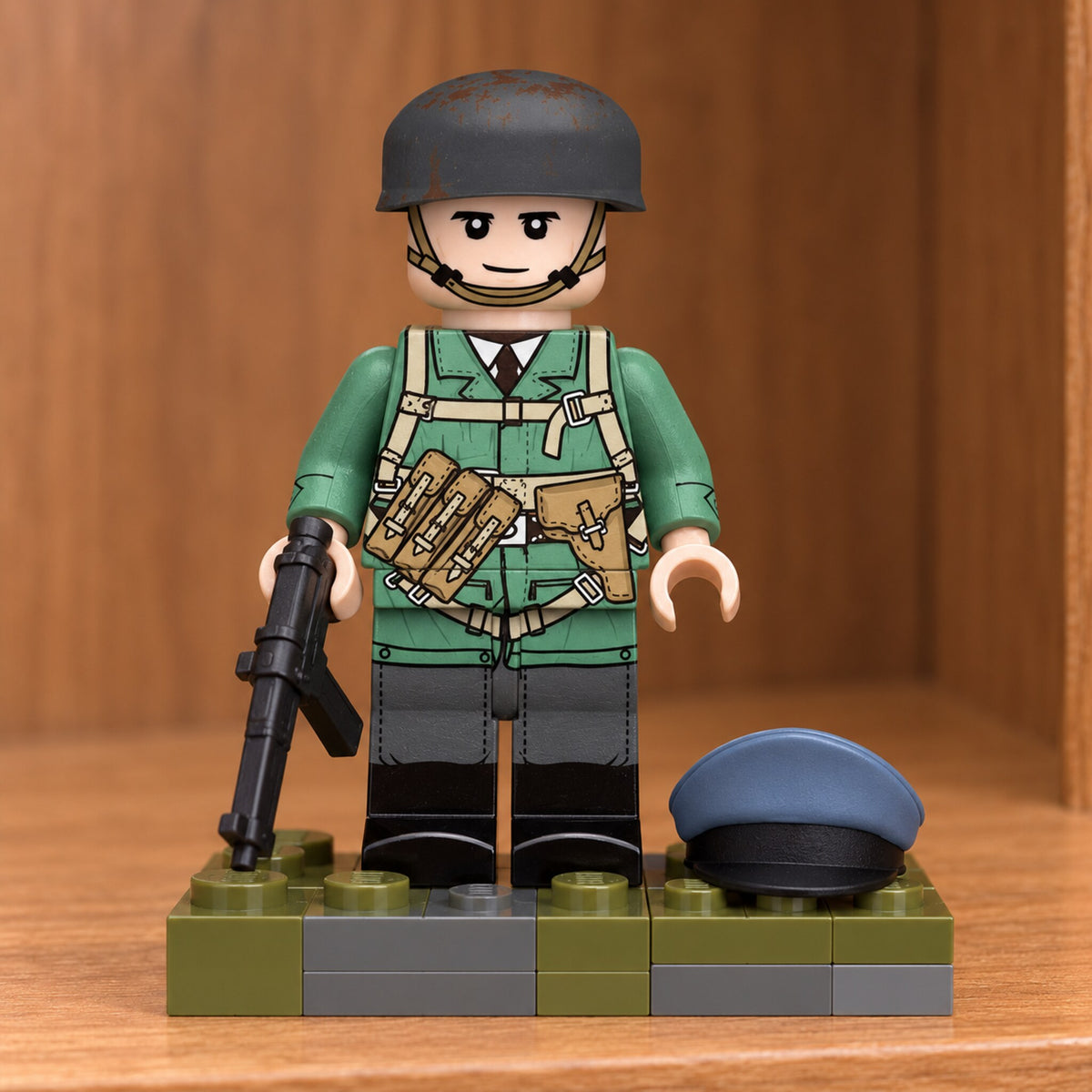 WWII German Paratrooper Minifigure with MP40 lifestyle scene B