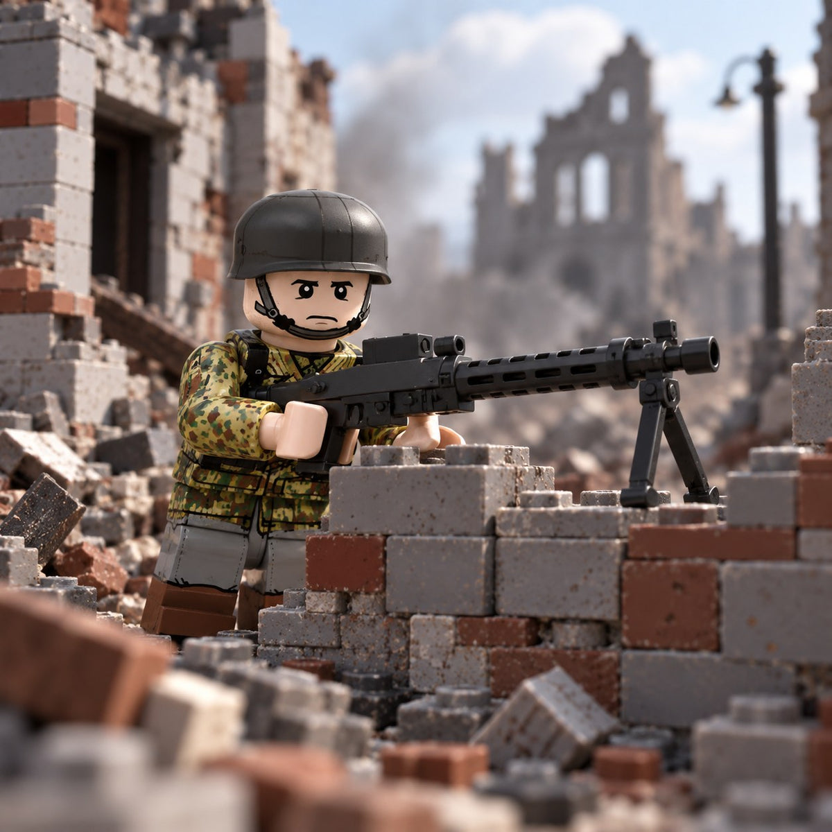 WWII German Paratrooper Minifigure with MG42 full lifestyle scene 1