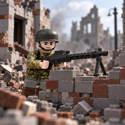 WWII German Paratrooper Minifigure with MG42 full lifestyle scene 1