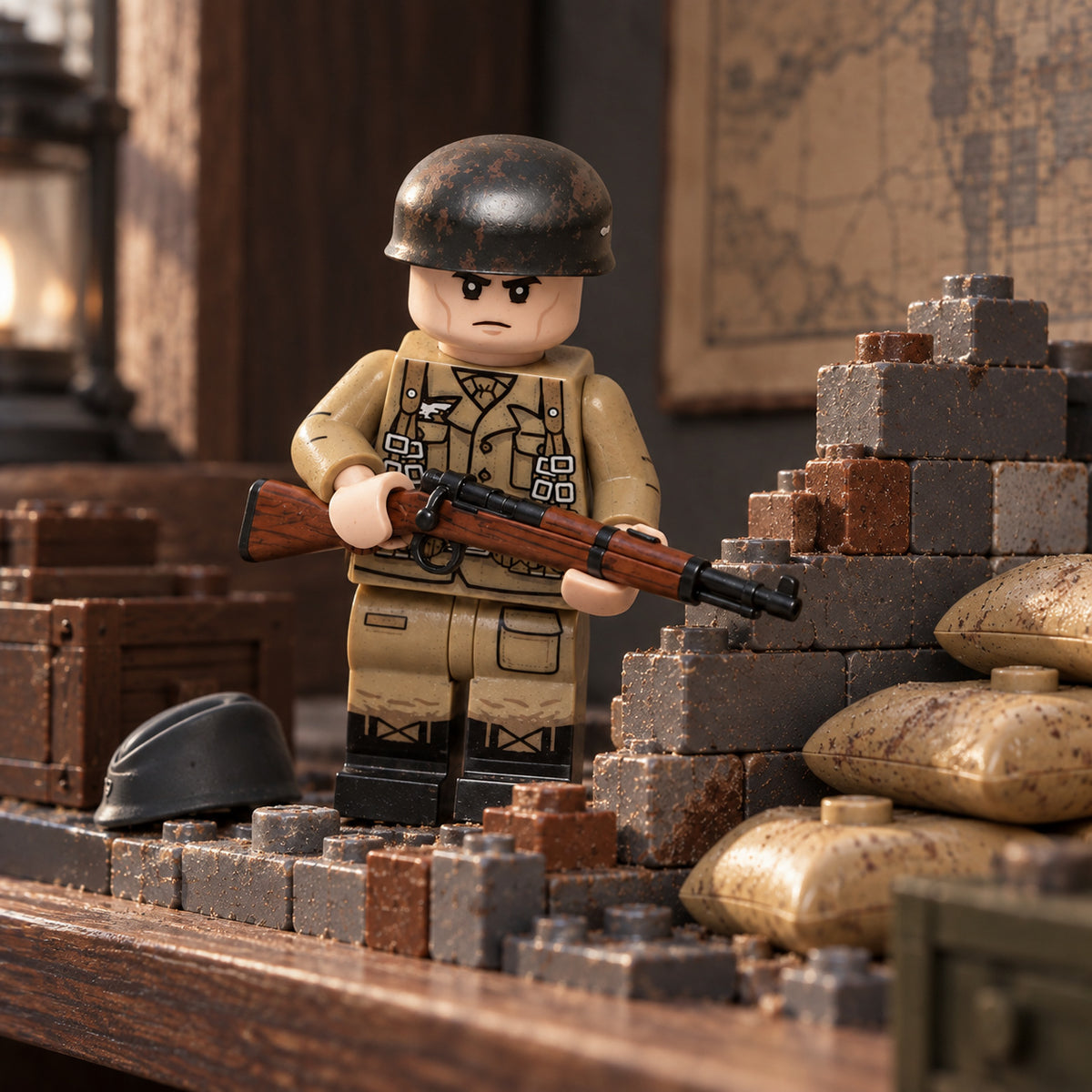 WWII German Paratrooper Minifigure with 98k Rifle lifestyle scene B