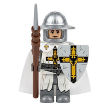 White-Caped Knight with Golden Cross Shield and Spear Minifigure