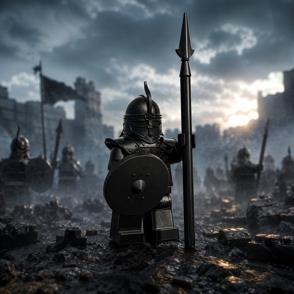 Unsullied Spear Warrior collectible minifigure in a medieval battle scene