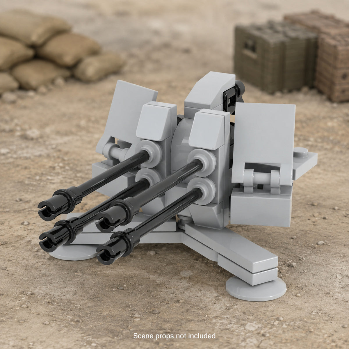 Quad-Barrel Flak Gun in a battle scene; scene props not included