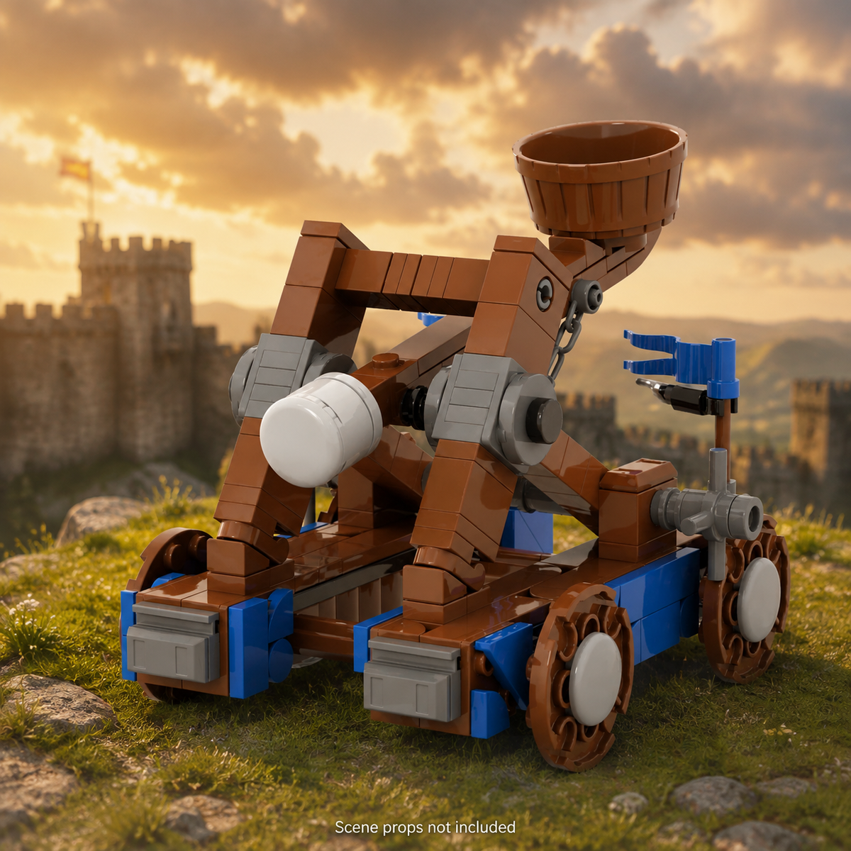 Stronghold - Wheeled Catapult with Blue Trim and Flag