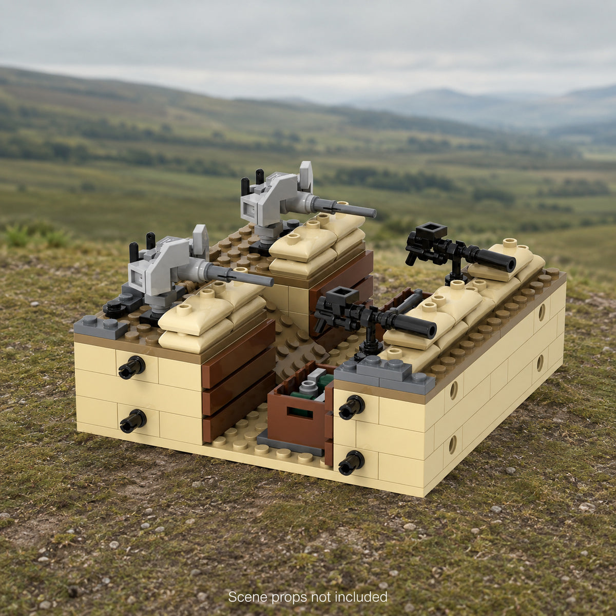 Double machine gun nest brick build on a grassy hillside; scene props not included.