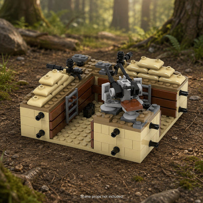 Corner machine gun nest brick build in a forest clearing; scene props not included.