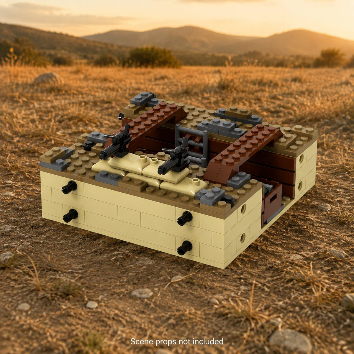 Charging position trench brick build in golden grassland; scene props not included.