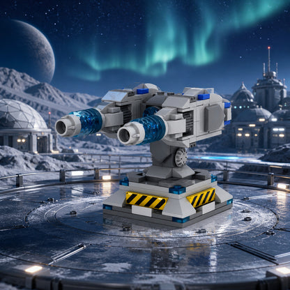 Spiral Pulse Cannon at a frosty alien observation base; scene props not included