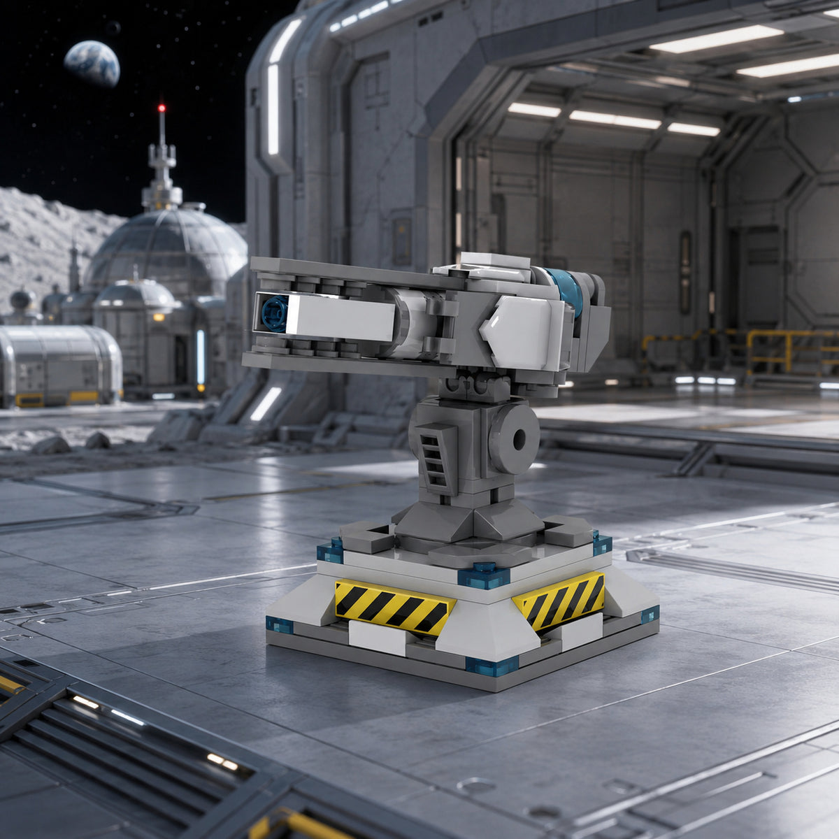 EMP Cannon Turret in a futuristic maintenance bay; scene props not included