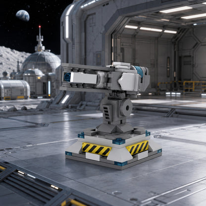EMP Cannon Turret in a futuristic maintenance bay; scene props not included