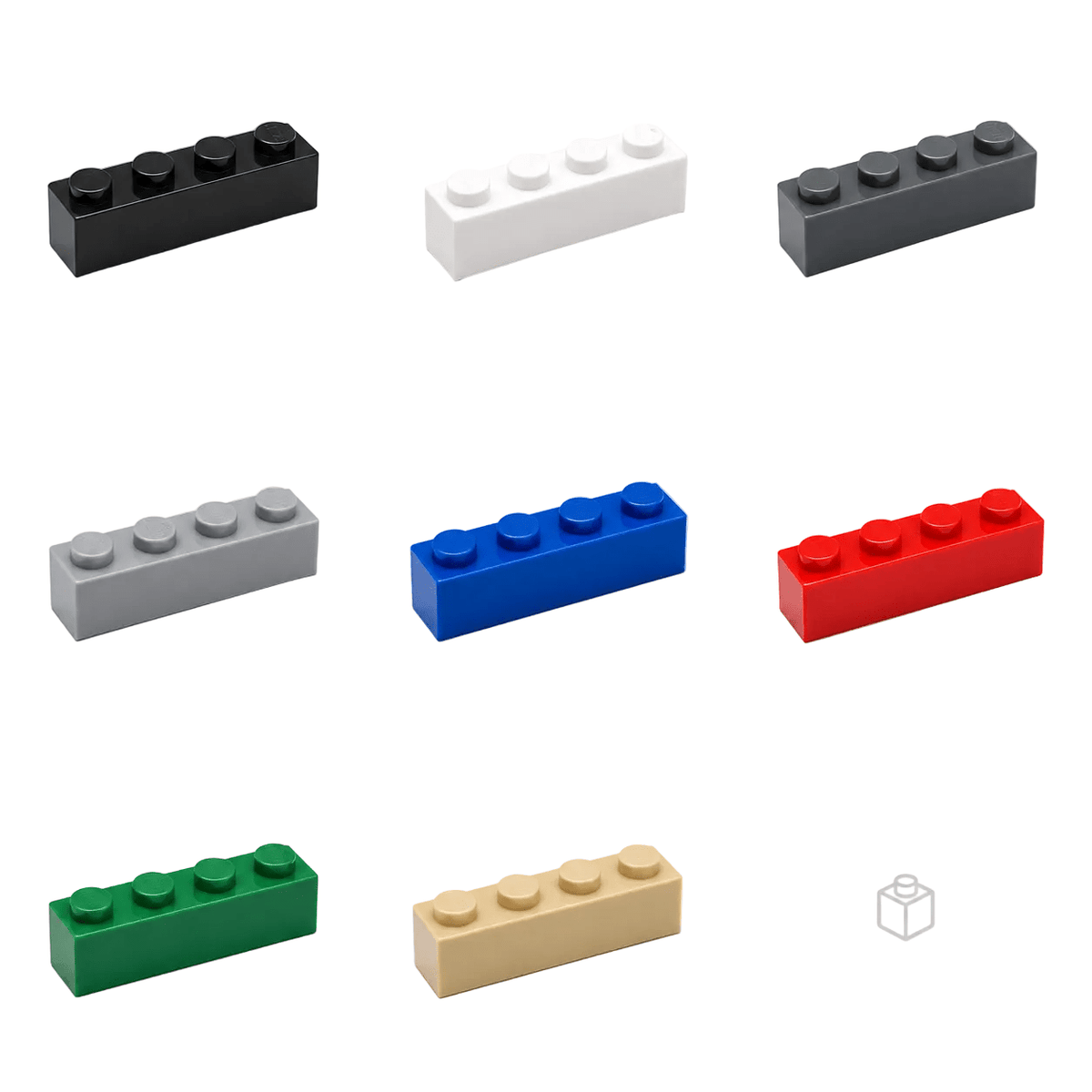 1x4 building bricks shown in assorted colors