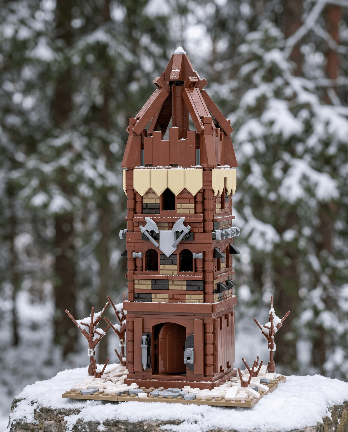 Timber Guard Tower with Crossed Axes - Brick BrosMOC