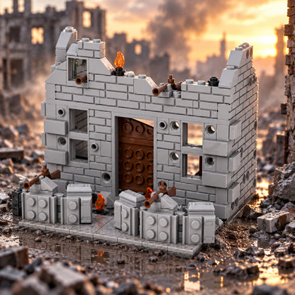Ruined House Front with Concrete Barricade scene