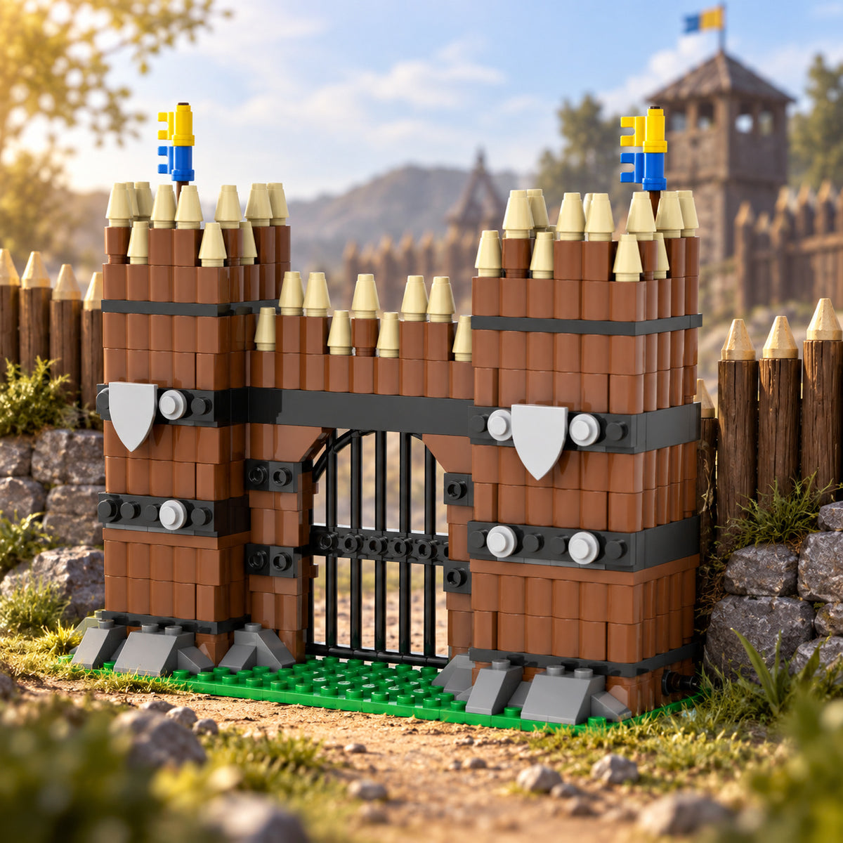 Log Palisade Gate with Iron Portcullis scene