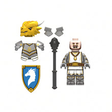 Golden Dragon Knight fantasy minifigure with included accessories on white background