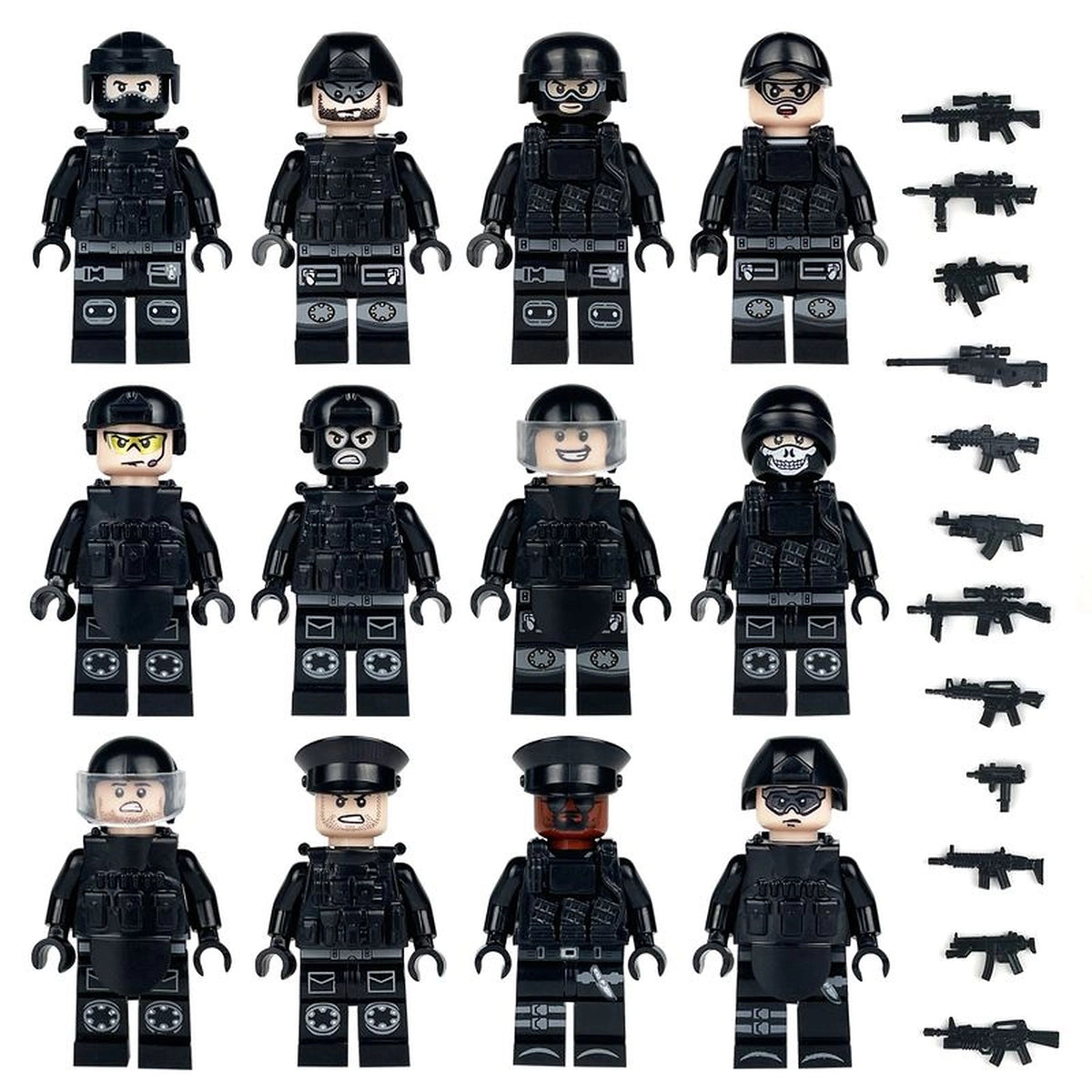 SWAT Special Ops Night Unit, 12 black tactical figures and accessories