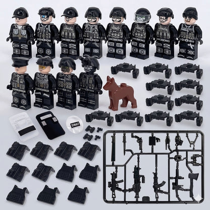 SWAT Police Mega Set, 12 figures with shields, dog and accessories