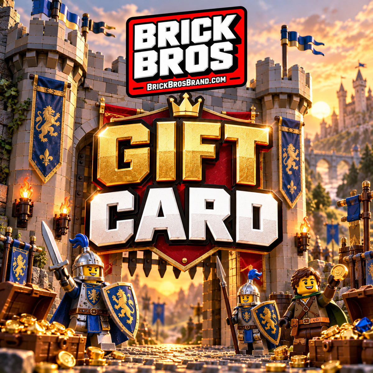 Brick Bros Gift Card fantasy castle and treasure scene