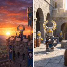 Blue Lion Knight exact-product battlement scene