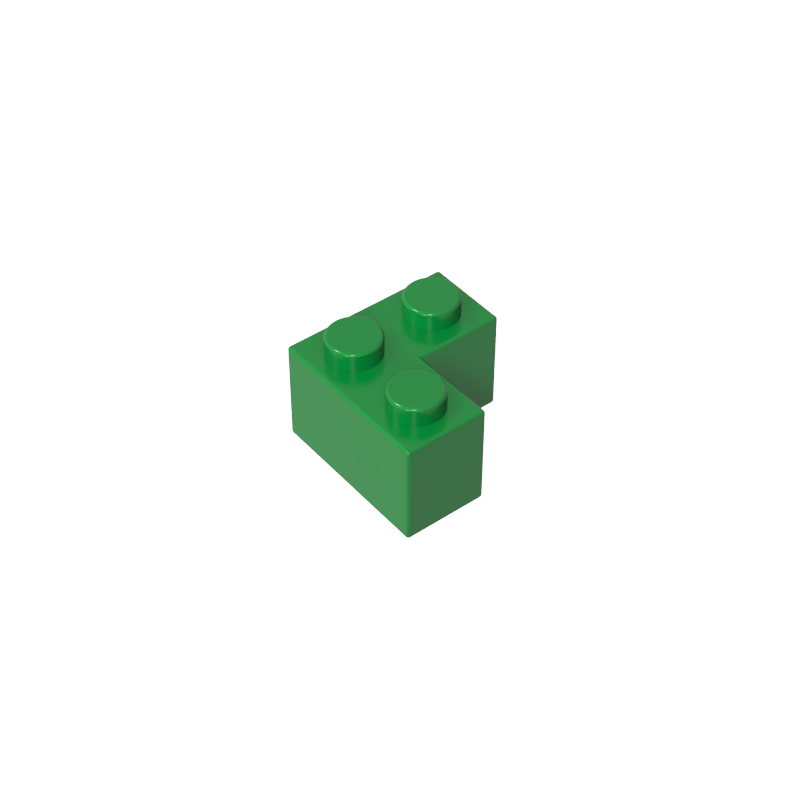 Green 2x2 corner building brick, compatible standard shape reference
