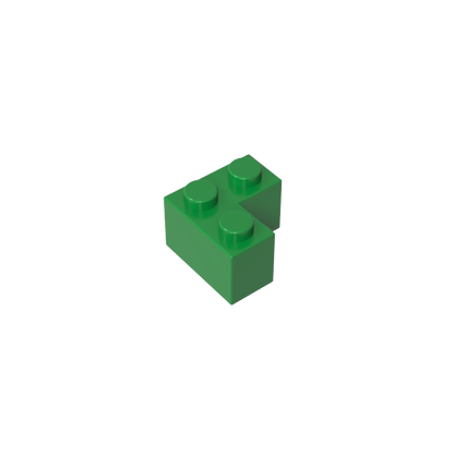 Green 2x2 corner building brick, compatible standard shape reference