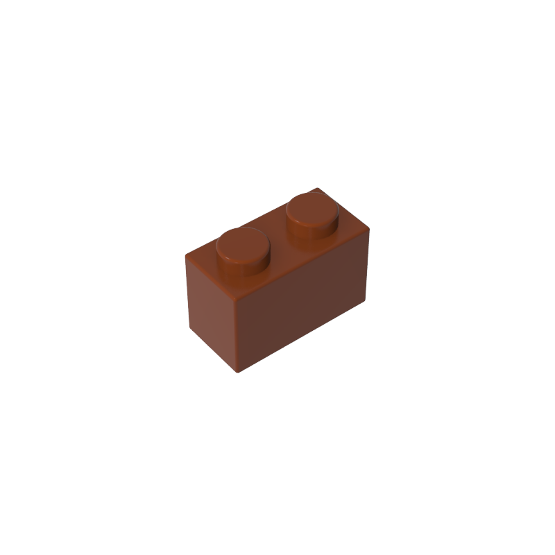 Brown 1x2 building brick, compatible standard shape reference