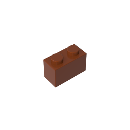 Brown 1x2 building brick, compatible standard shape reference