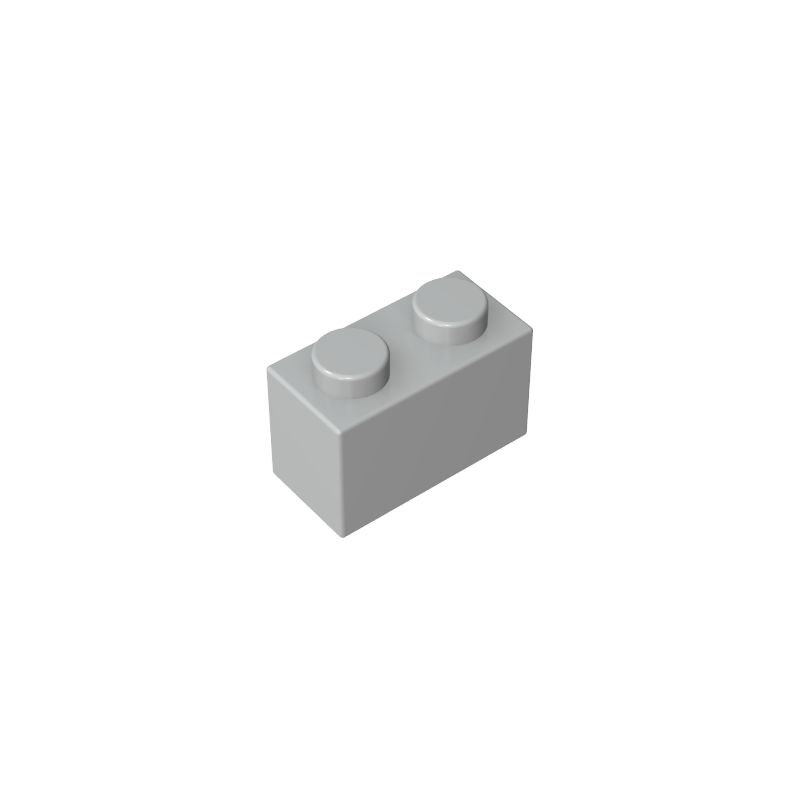 Light grey 1x2 building brick, owner-selected compatible standard reference for Medium Grey variant