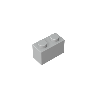 Light grey 1x2 building brick, owner-selected compatible standard reference for Medium Grey variant