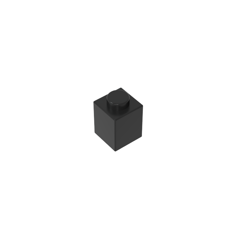 Black 1x1 building brick, compatible standard shape reference