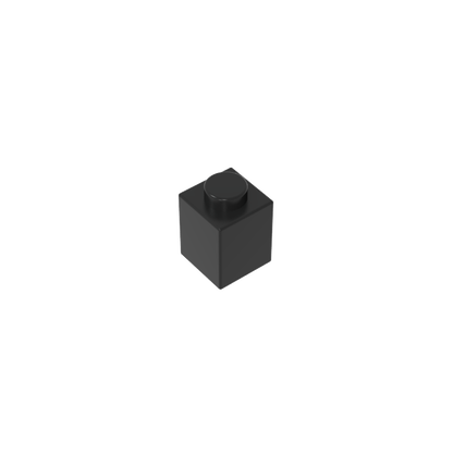 Black 1x1 building brick, compatible standard shape reference