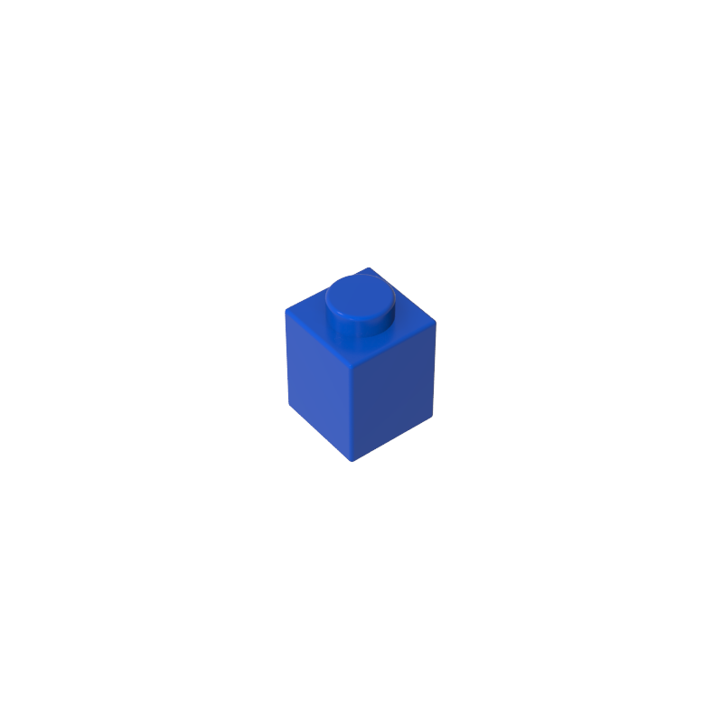 Blue 1x1 building brick, compatible standard shape reference