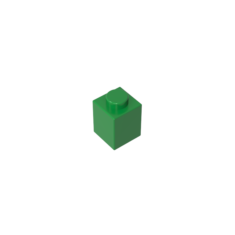 Green 1x1 building brick, compatible standard shape reference