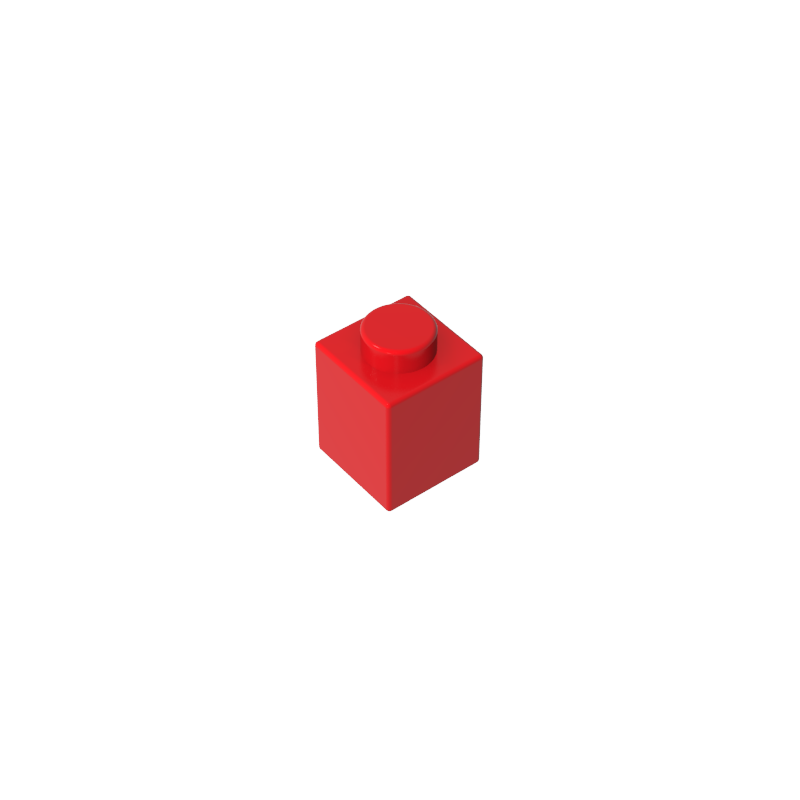 Red 1x1 building brick, compatible standard shape reference