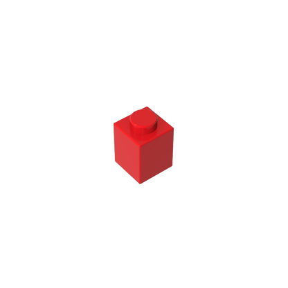 Red 1x1 building brick, compatible standard shape reference