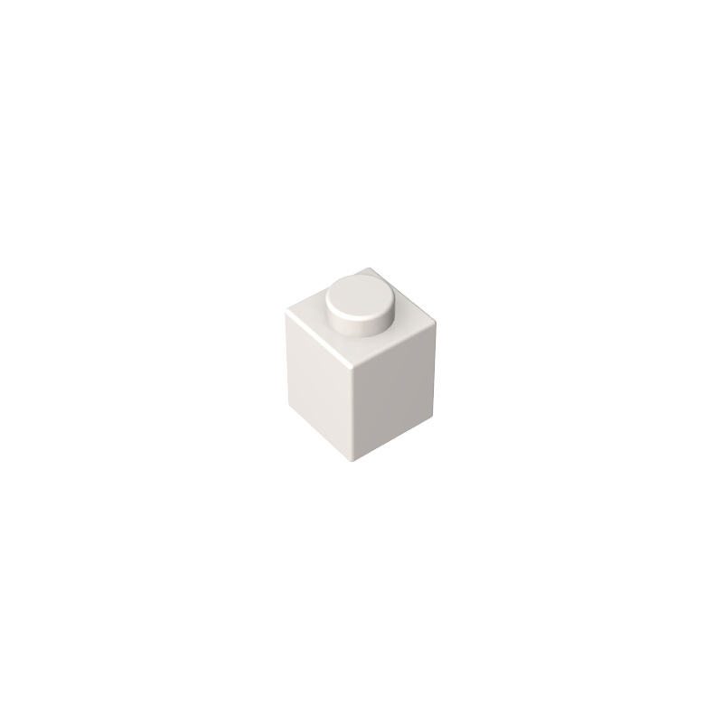White 1x1 building brick, compatible standard shape reference