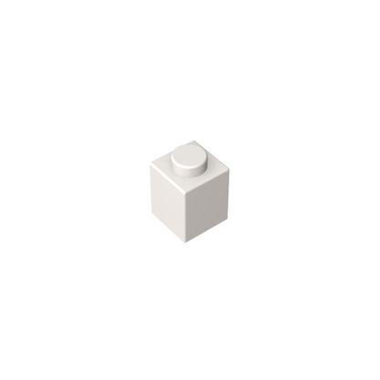 White 1x1 building brick, compatible standard shape reference
