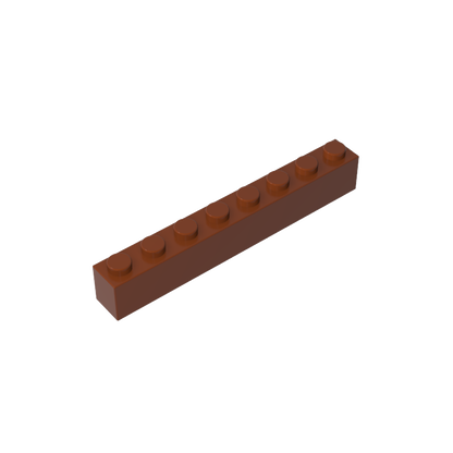 Brown 1x8 building brick, compatible standard shape reference