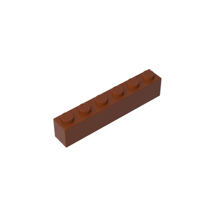 Brown 1x6 building brick, compatible standard shape reference