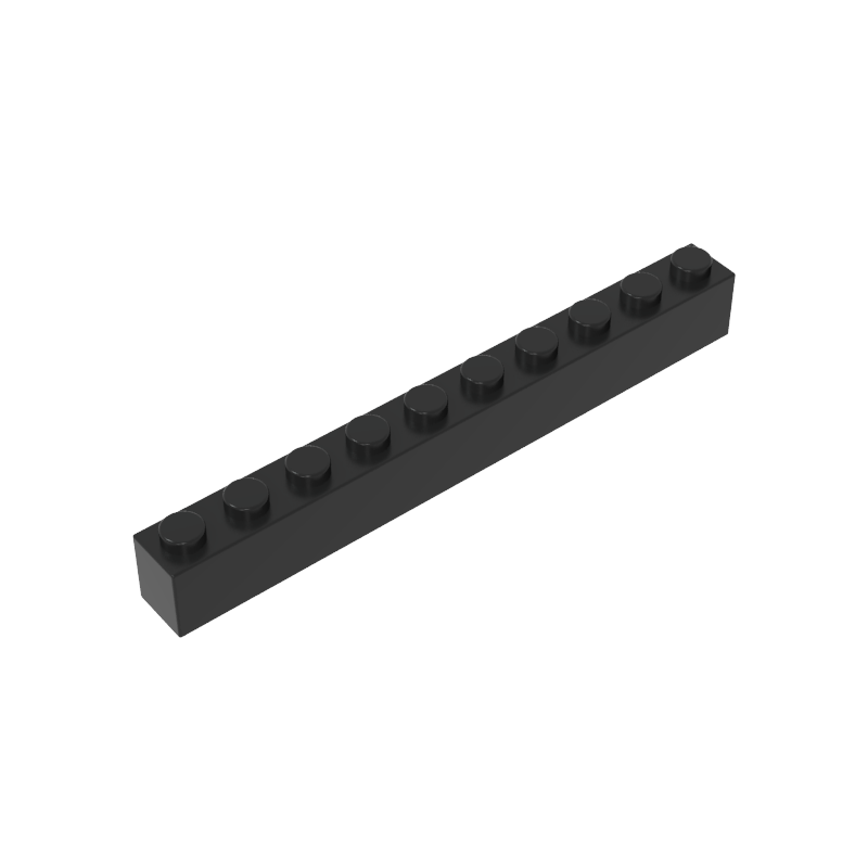 Black 1x10 building brick, compatible standard shape reference
