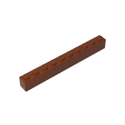 Brown 1x10 building brick, compatible standard shape reference